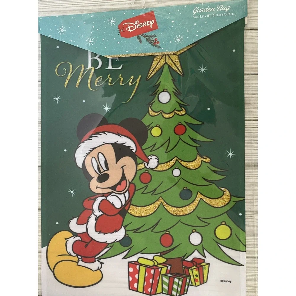 New Disney‎ Mickey Mouse Santa Be Merry Christmas Garden Flag 12.5